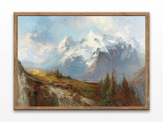 Mountain Oil Paintings Landscape Prints Vintage Home Decor Nursery Wall Art Instand Art