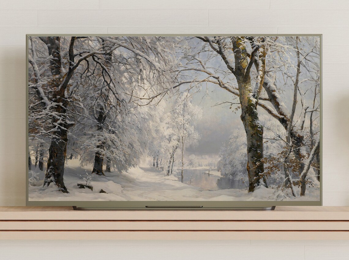 Snow Blanketed Winter Woodland With Frozen Lake Vintage Art Poster - Image 3