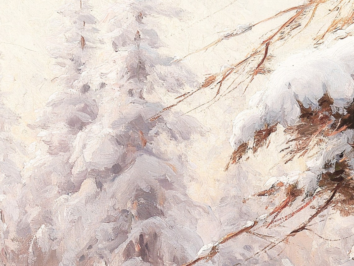 Snowy Pine Forest with Gentle Stream Vintage Winter Forest Poster - Image 3