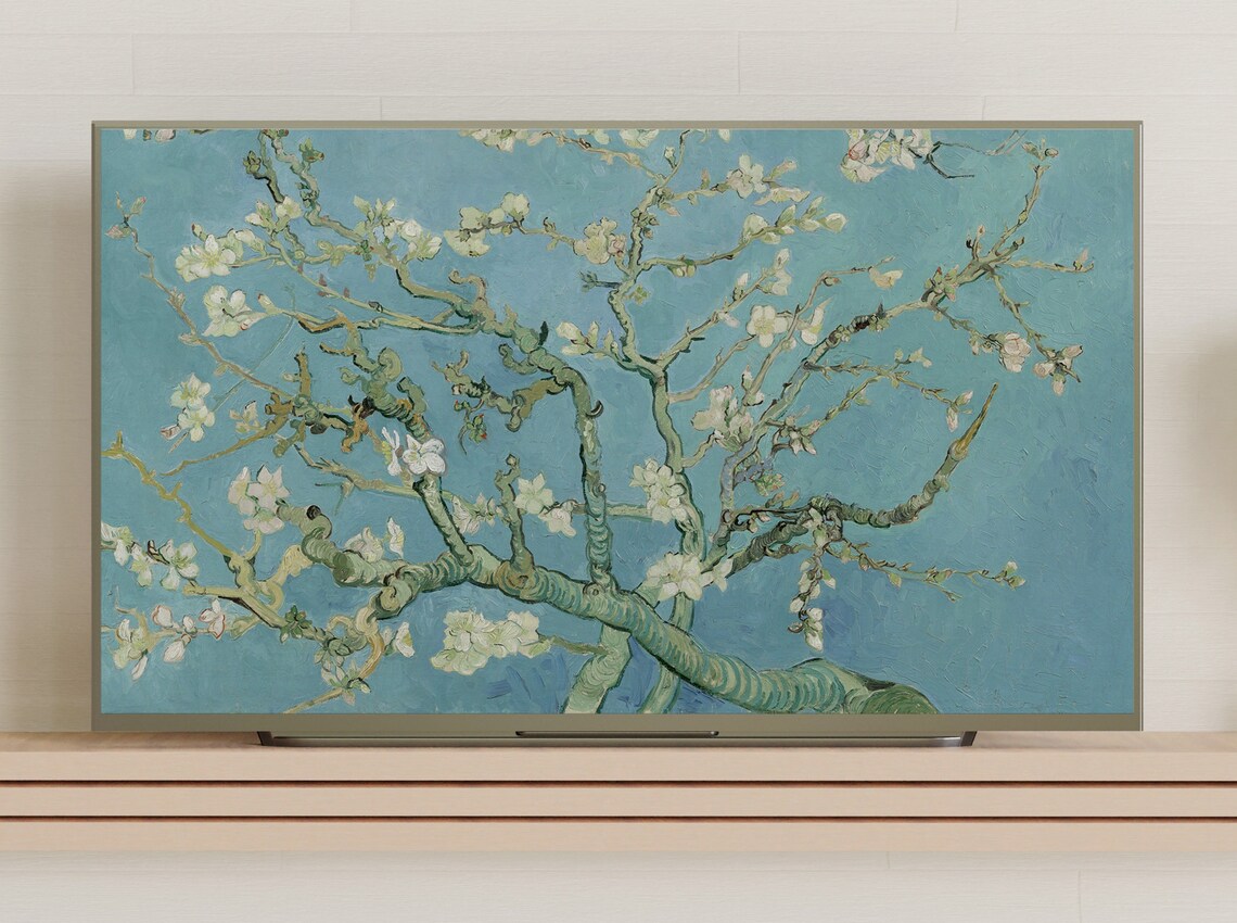 Van Gogh Almond Blossom White Flowers Teal Background Famous Art Poster - Image 3