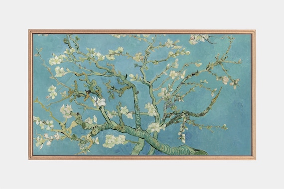 Van Gogh Almond Blossom White Flowers Teal Background Famous Art Poster