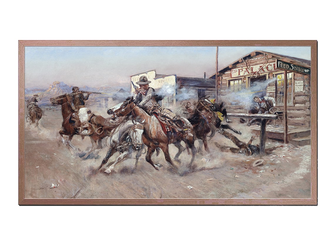 Vintage Western Cowboy Saloon Scene Old West Frontier Painting Poster