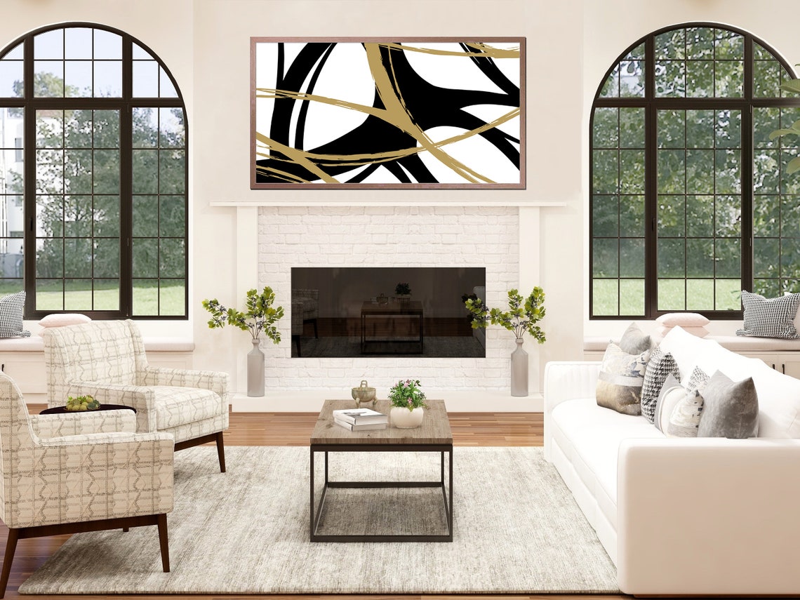 Abstract Black and Gold Brushstroke Lines Modern Minimalist Art Poster - Image 3