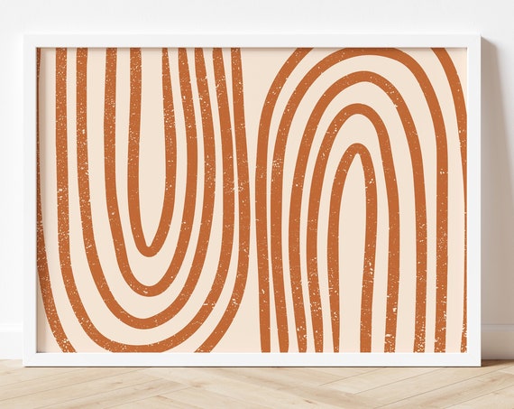 Abstract Rainbow Earth Tones Wall Art Burnt Orange Print Instant Horizontal Wall Art Neutral Beige Print Boho Minimalist Art