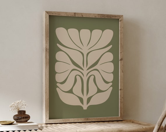 Sage Green Abstract Plant Wall Art Print Moody Botanical Art Boho Art Print Abstract Botanical Muted Green Wall Art 1682