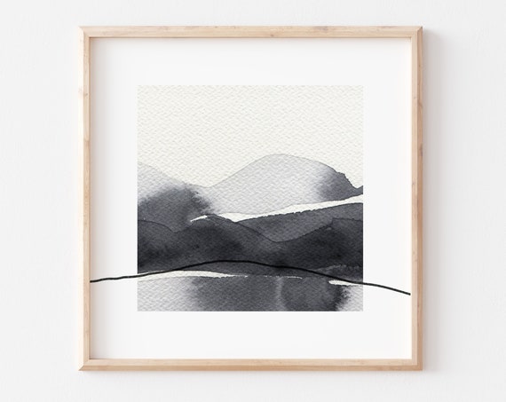 Abstract Art Print Brush Strokes Art Neutral Wall Art Square Art Print Beige Black Wall Art Modern Room Decor