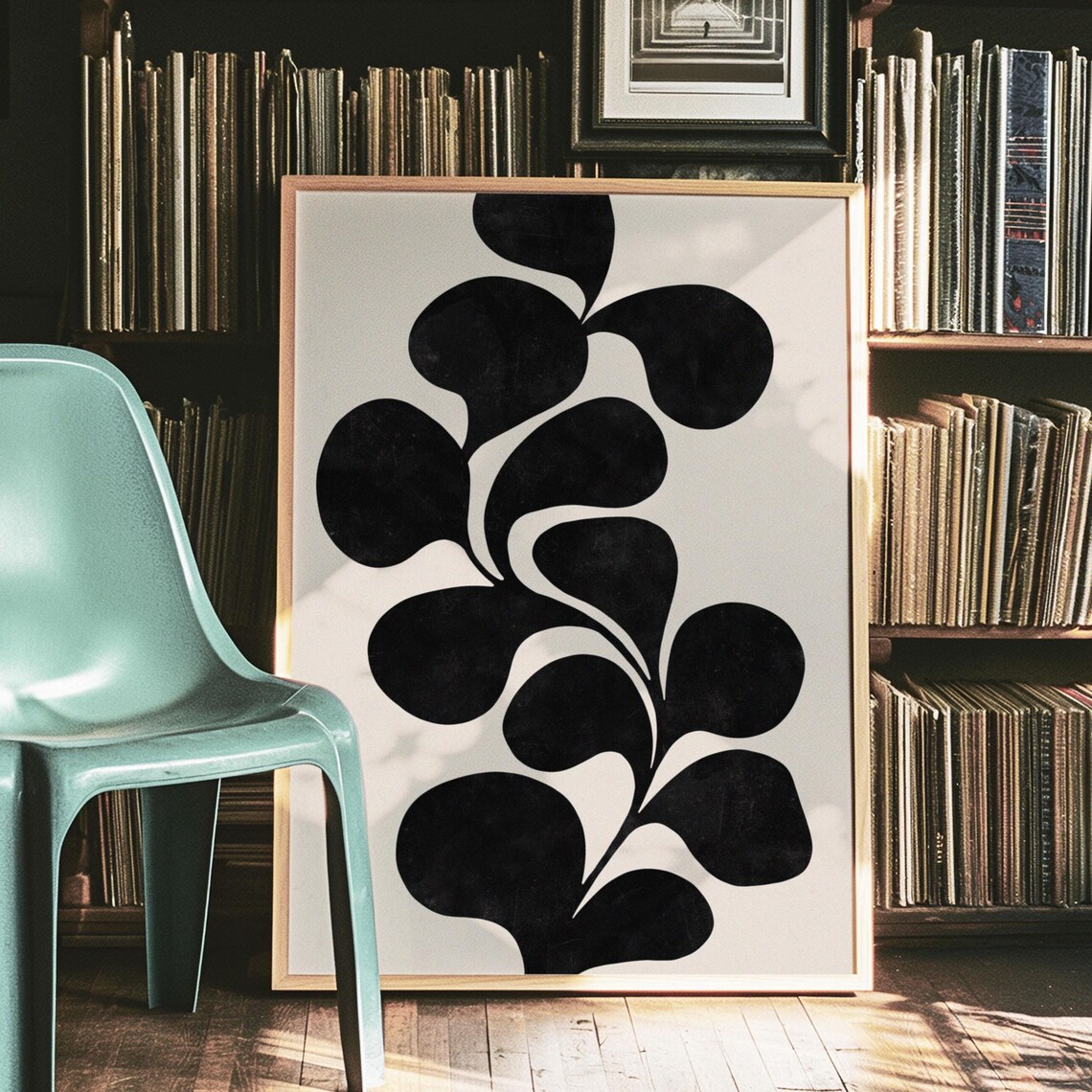 Abstract Botanical Beige Black Art Print, Minimalist