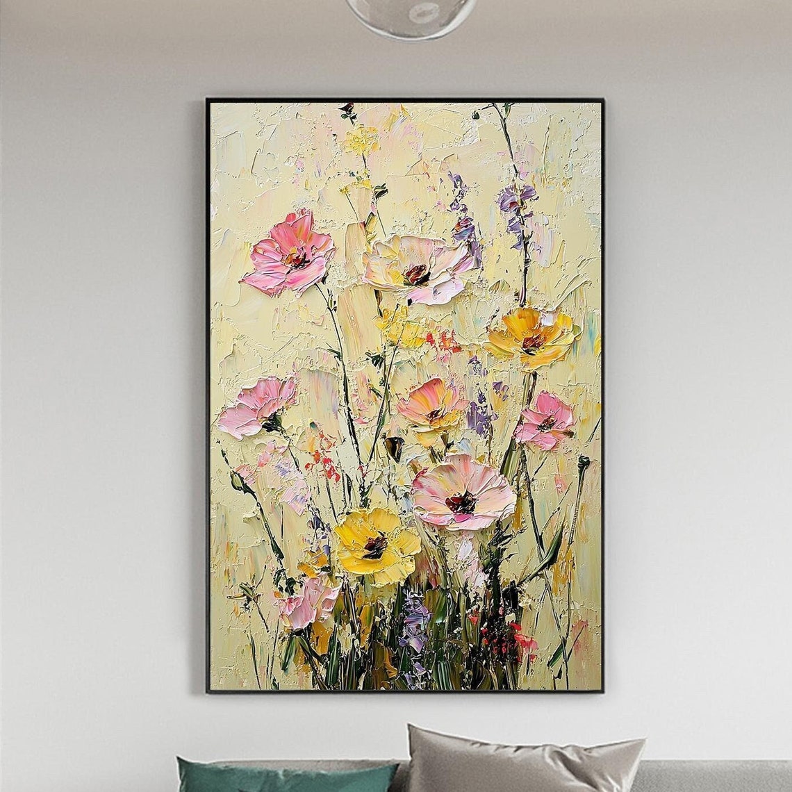 Pink Yellow Wildflowers Dancing with Lavender Sprigs Wall Art