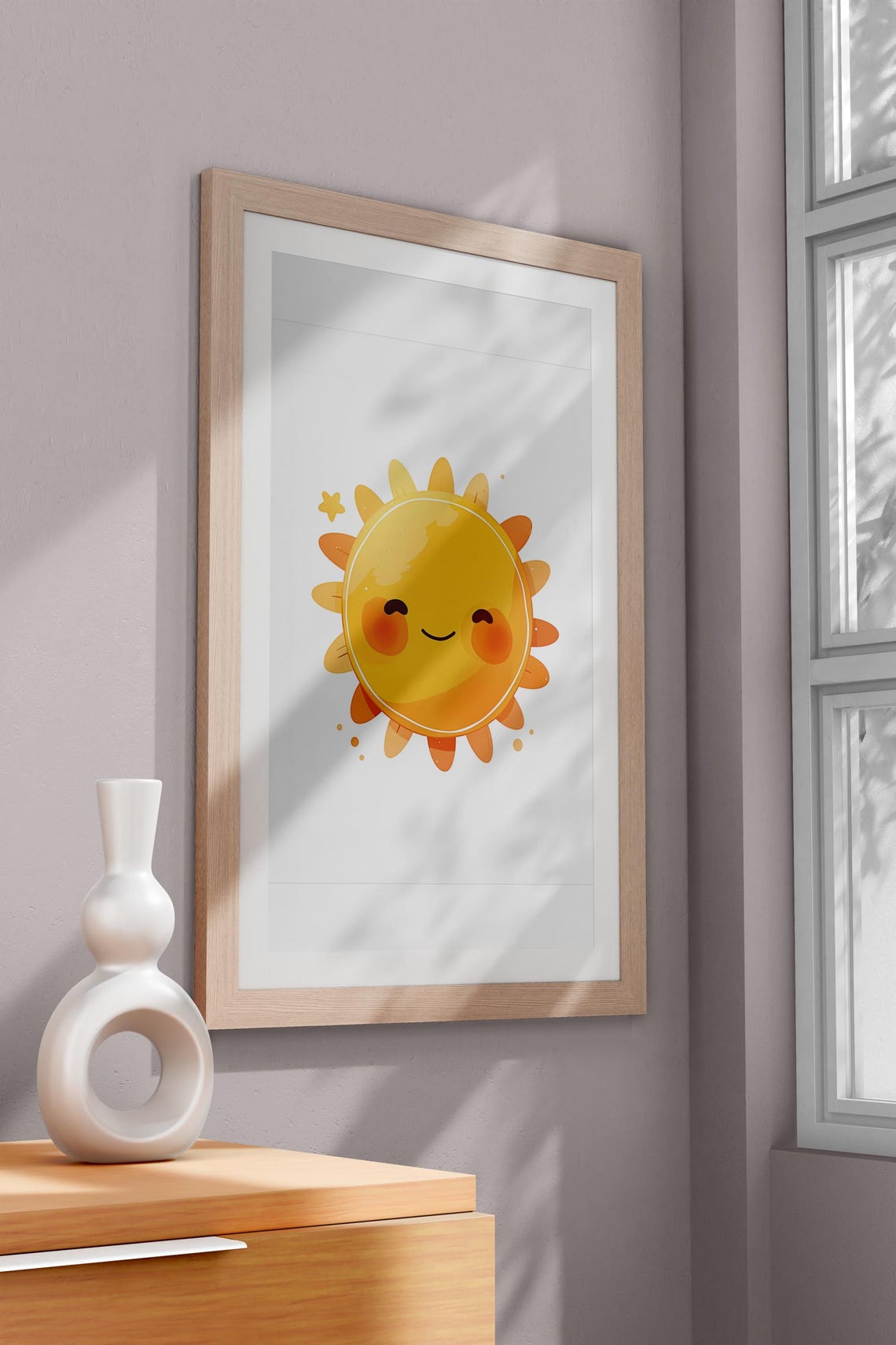 Cheerful Smiling Watercolor Sun with Rosy Cheeks Nursery Poster