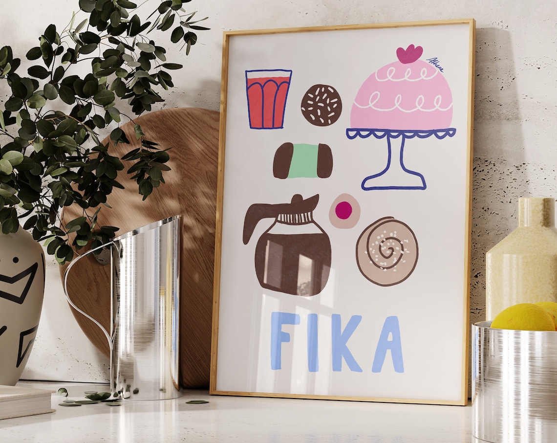 Fika Poster, Scandinavian Pastel Kitchen Art