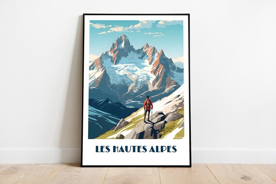 Hautes Alpes Handmade Poster Wall Art Retro Travel Framed Birthday Home Made Decor Gift Vector Illustration Print Painting Custom