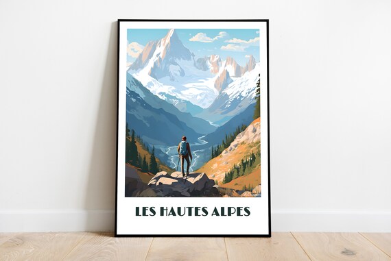 Hautes Alpes Handmade Poster Wall Art Retro Travel Framed Birthday Home Made Decor Gift Vector Illustration Print Painting Custom