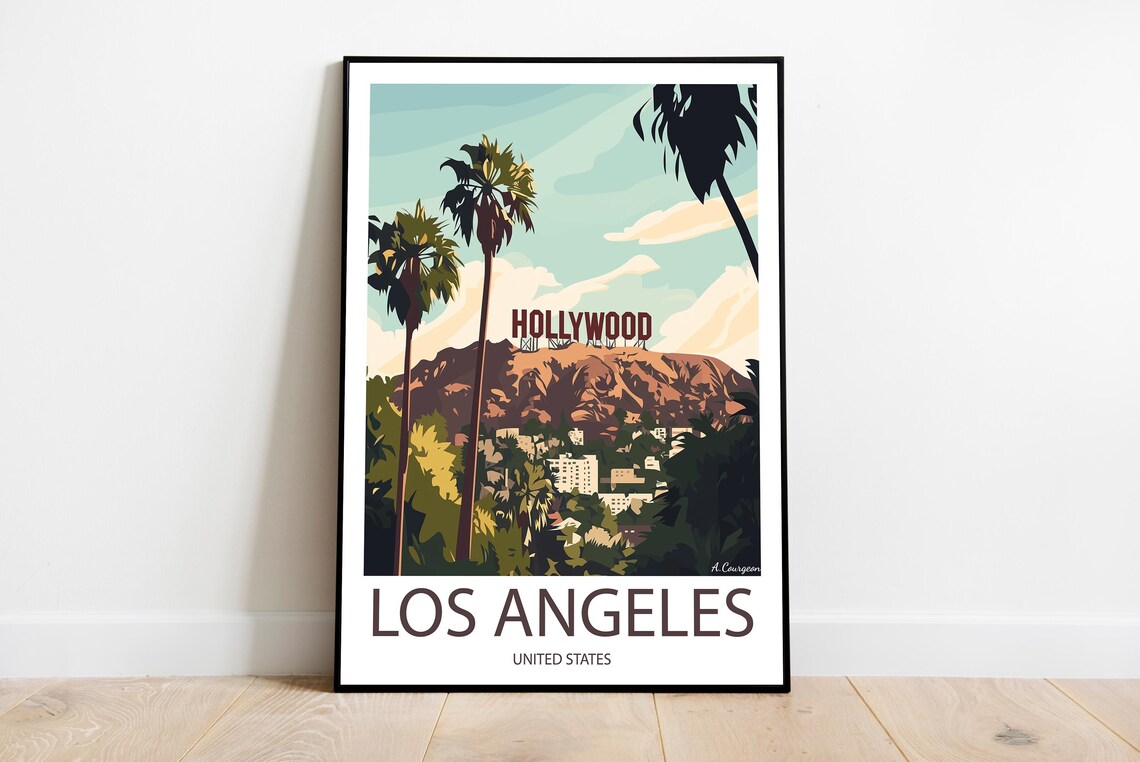 Handmade Poster Of Los Angeles United States Wall Art Modern Travel Framed Birthday Home Made Gift Illustration Print Painting