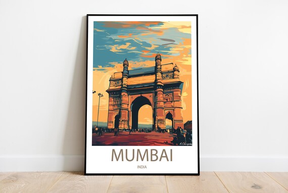 Handmade Mumbai India Poster Wall Art Modern Travel Framed Birthday Home Made Decor Gift Vector Illustration Print Painting