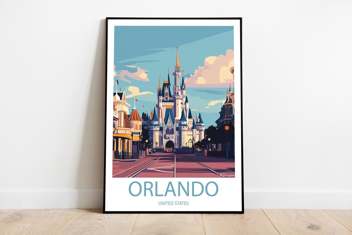 Orlando Fairy Tale Castle Golden Main Street Magical Travel Poster