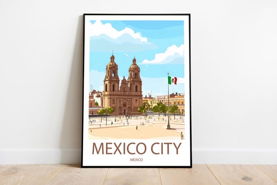 Handmade Mexico City Poster Wall Art Modern Travel Framed Birthday Home Made Decor Gift Vector Illustration Print Painting Custom