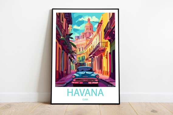 Havana Cuba Classic Car Colorful Colonial Street Vintage Travel Poster