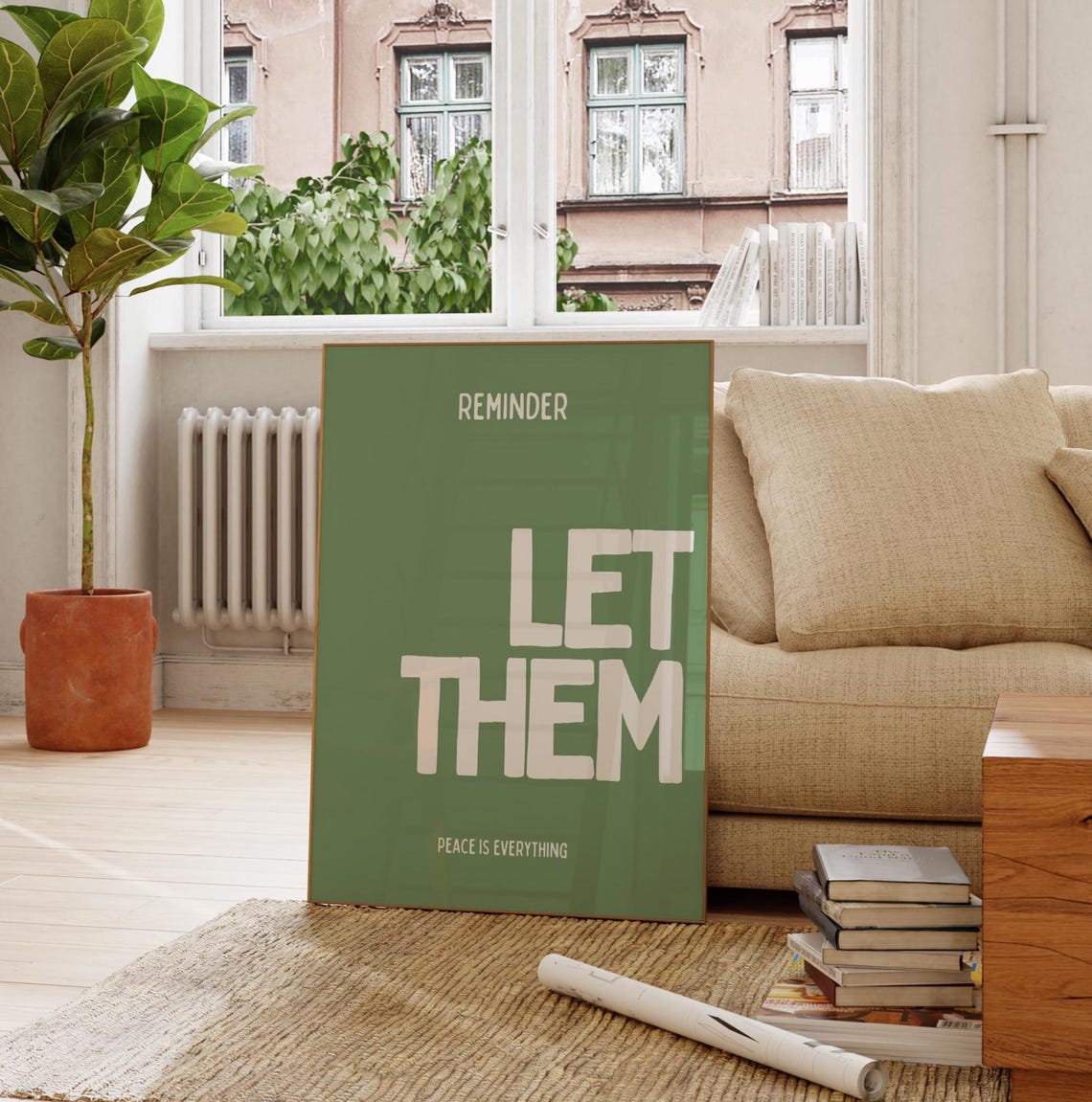 Let Them Reminder Sage Green Minimalist Peace Quote Art Poster