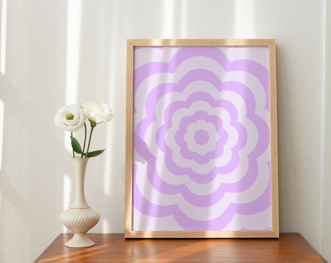Lavender Purple Scalloped Flower Retro Abstract Minimal Wall Poster - Image 3
