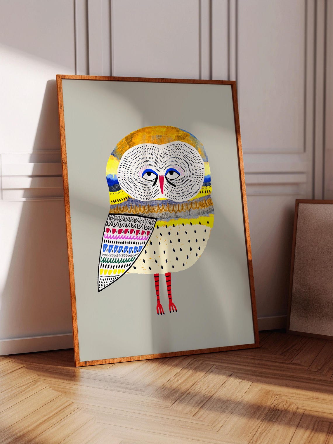 Whimsical Patterned Owl Illustration Colorful Art Poster for Her