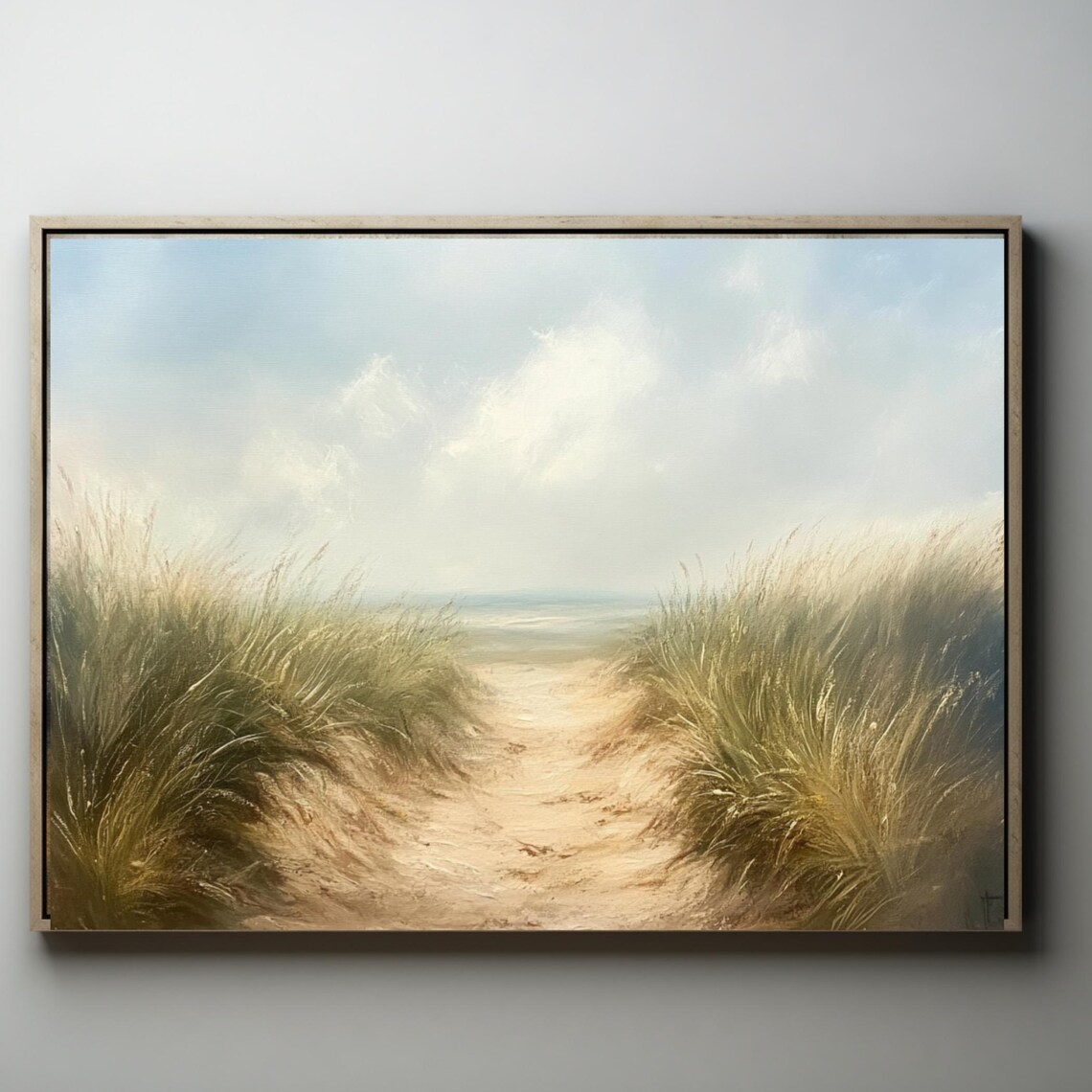 Path to the Sea Beach Dune Grass Misty Oil Seascape Calm Coastal Poster
