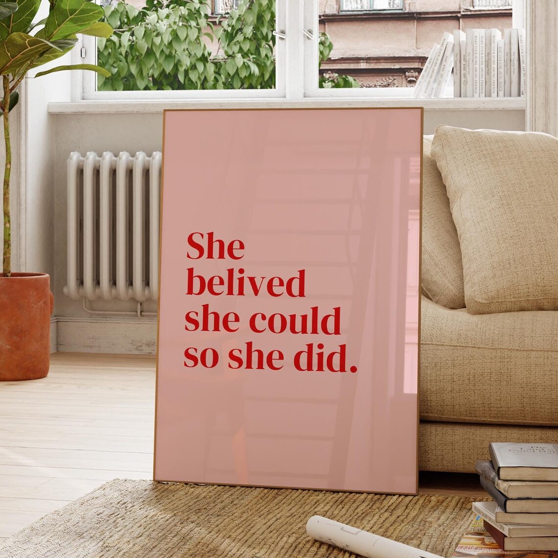 She Believed She Could So She Did Pink Motivational Quote Wall Art - Image 8