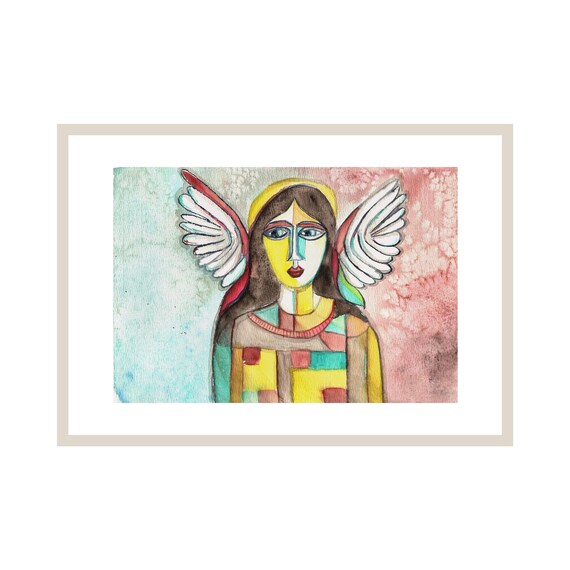 Abstract Mosaic Angel Watercolor Colorful Geometric Portrait Poster