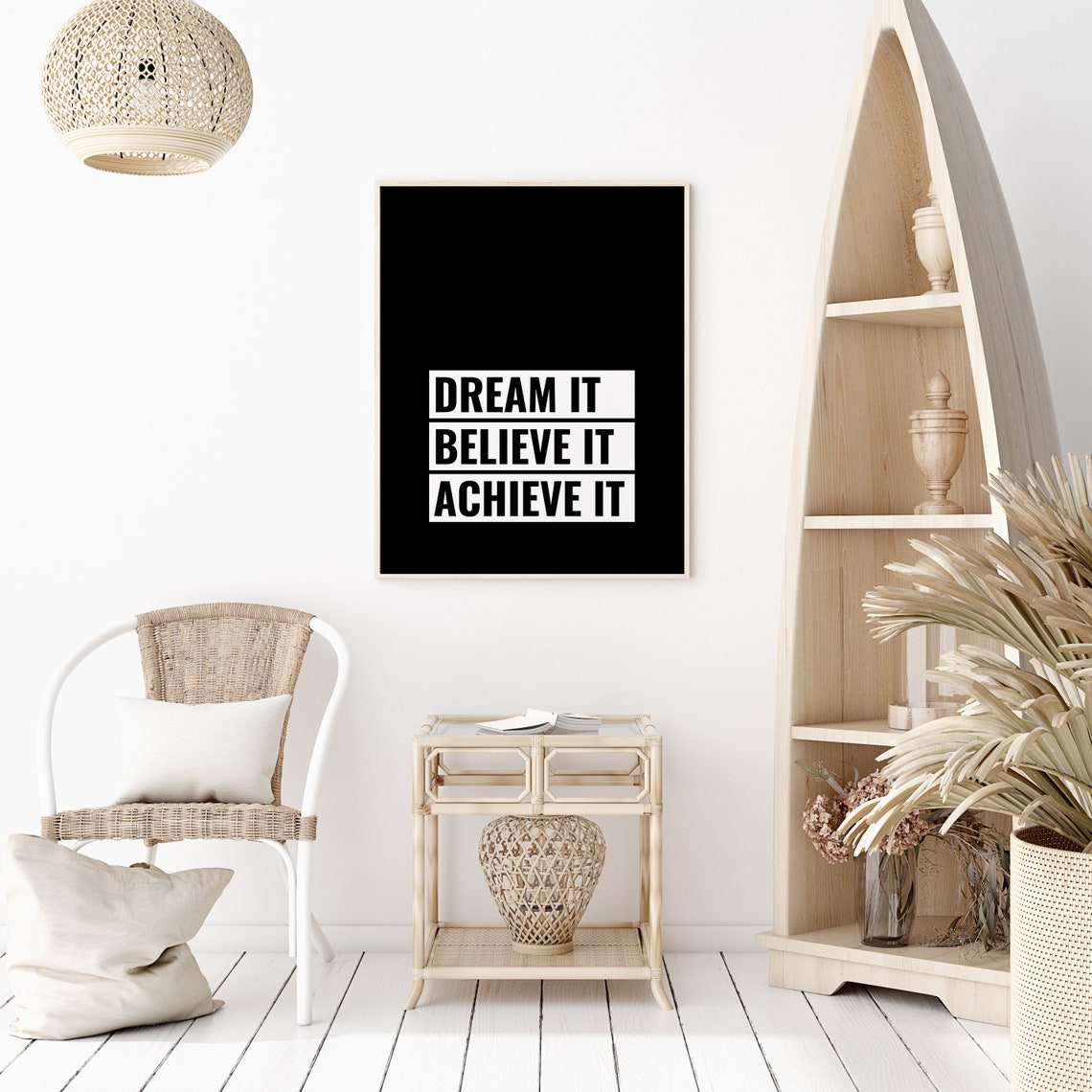 Dream It Believe It Achieve It Quote Bold Black White Poster - Image 2