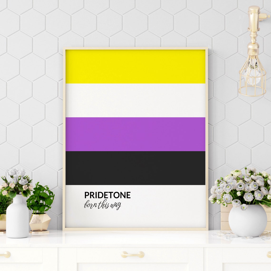 PRIDETONE Born This Way Nonbinary Pride Flag Color Block Poster