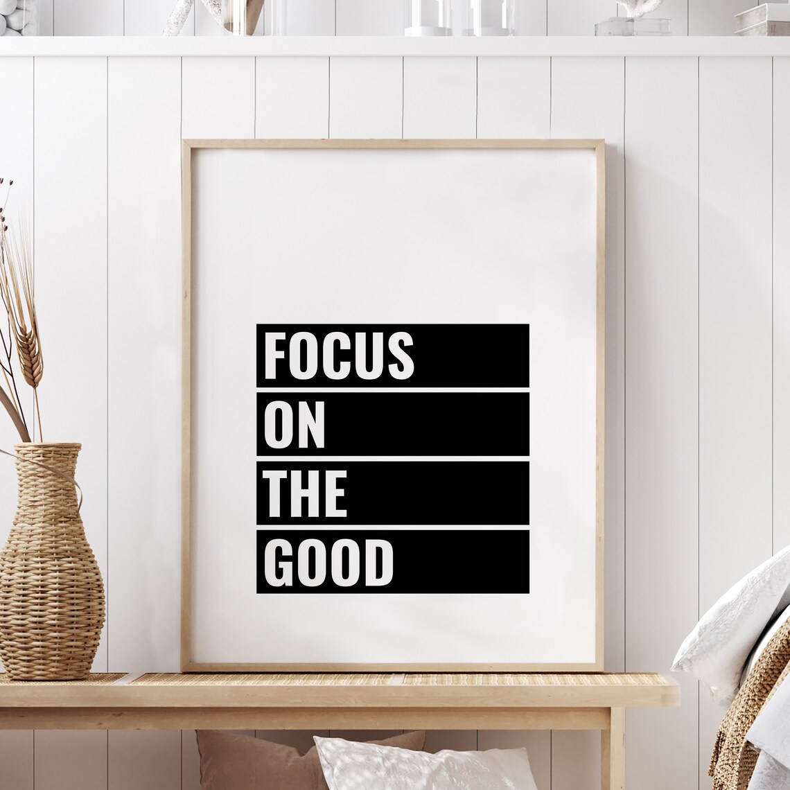 Focus On The Good Motivational Mindfulness Quote Black White Block Poster
