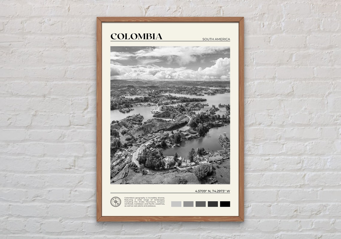 Black And White Colombia Print Colombia Wall Art Colombia Poster Colombia Photo Colombia Poster Print Colombia Decor South America