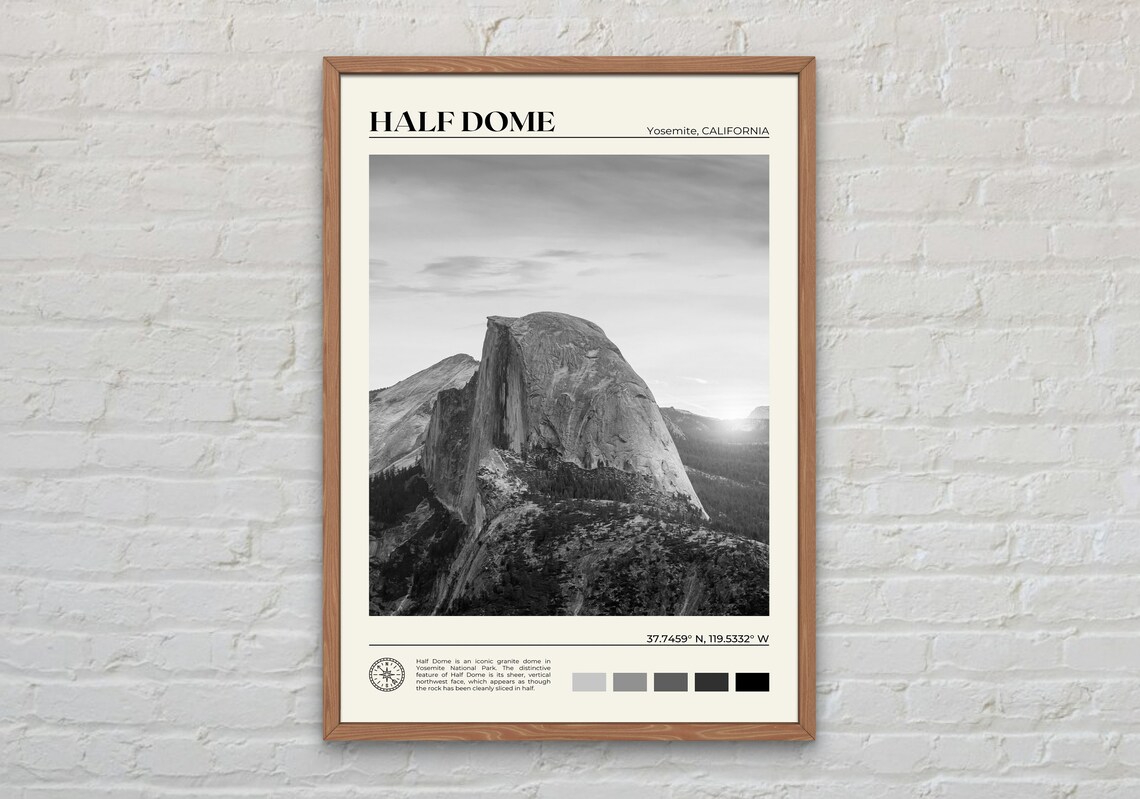 Half Dome Black And White Travel Wall Art Print, USA