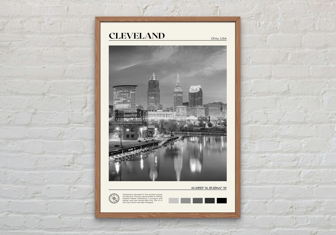 Black And White Cleveland Poster Print, City View