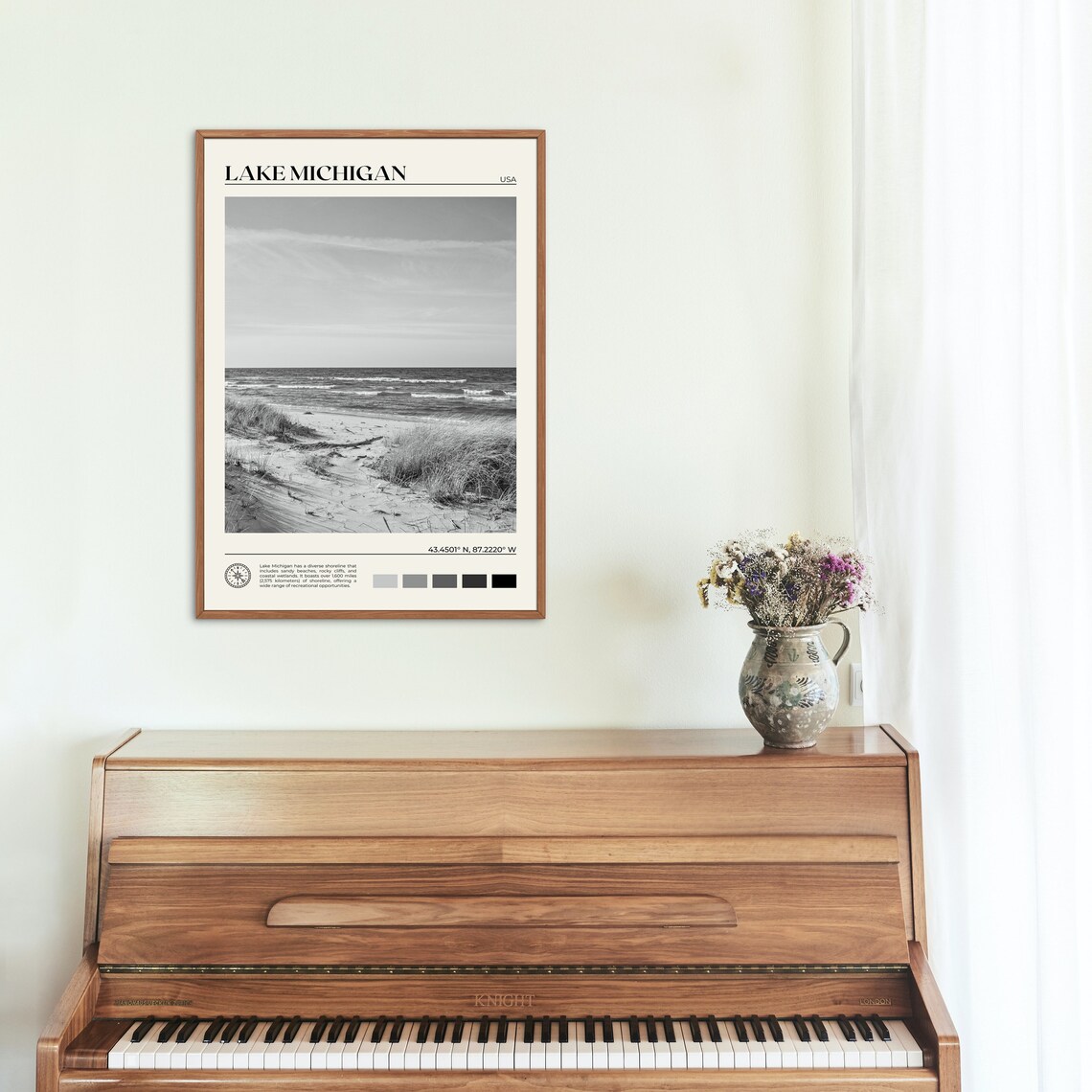 Lake Michigan Black And White Travel Poster Print - Image 2