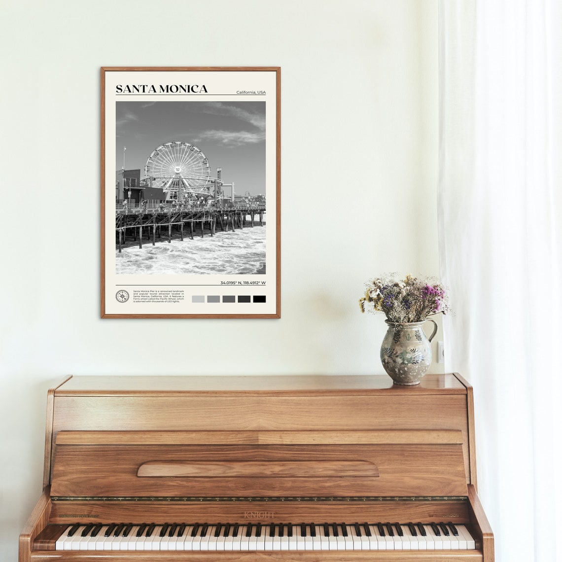 Black And White Santa Monica Print Santa Monica Wall Art Santa Monica Poster Santa Monica Photo Santa Monica Poster Print California - Image 2