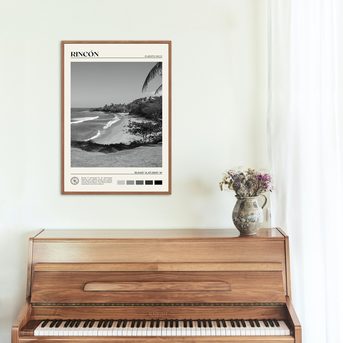 Rincon Puerto Rico Surf Beach Cove Black And White Travel Poster - Image 2