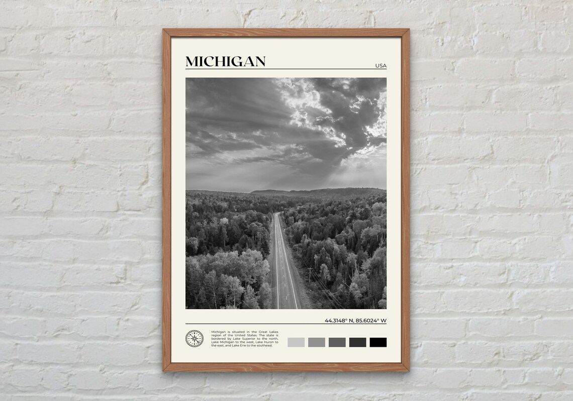 Black And White Michigan Print Michigan Wall Art Michigan Poster Michigan Photo Michigan Poster Print Michigan Wall Decor Usa