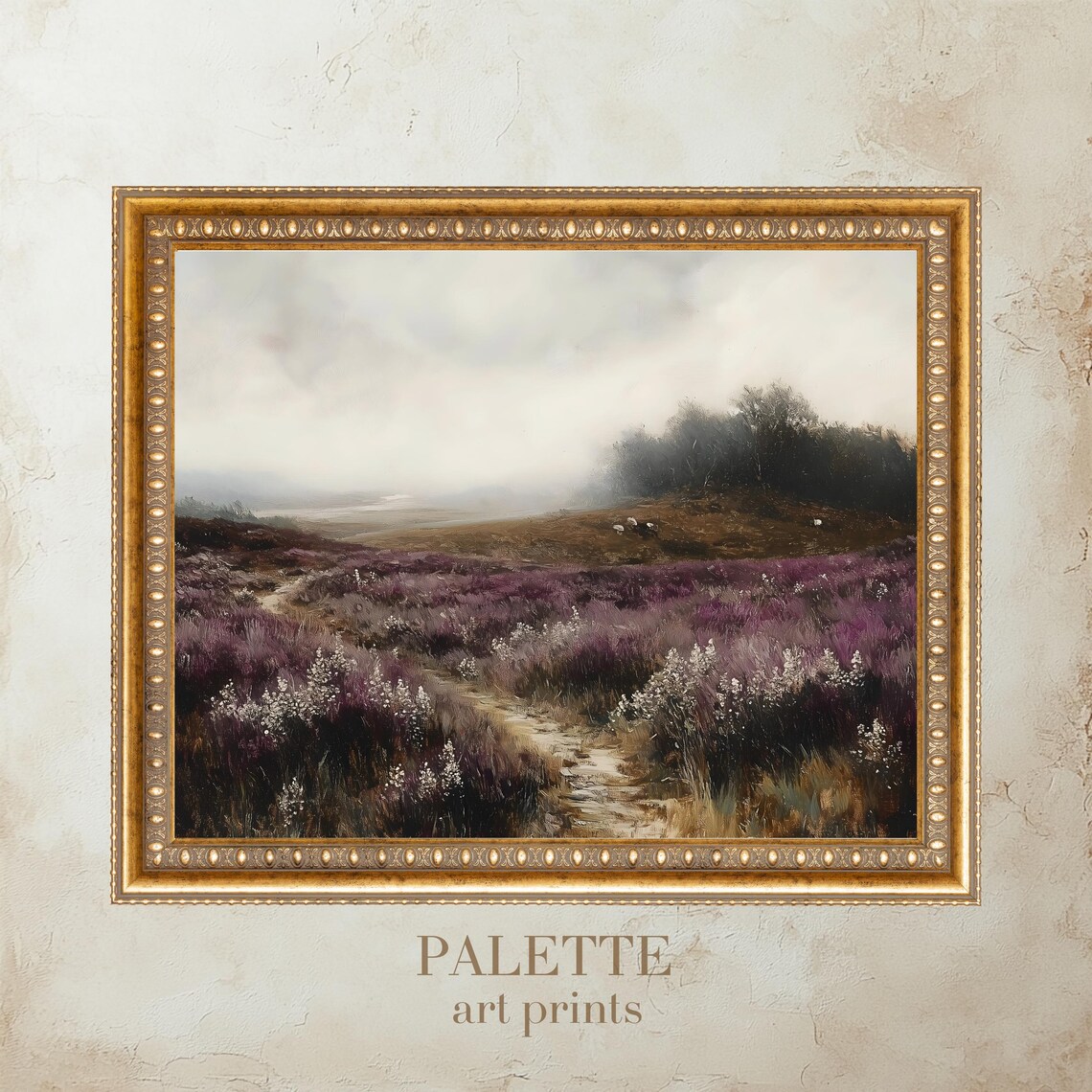 Purple Heather Moorland Misty Winding Path Moody Landscape Poster