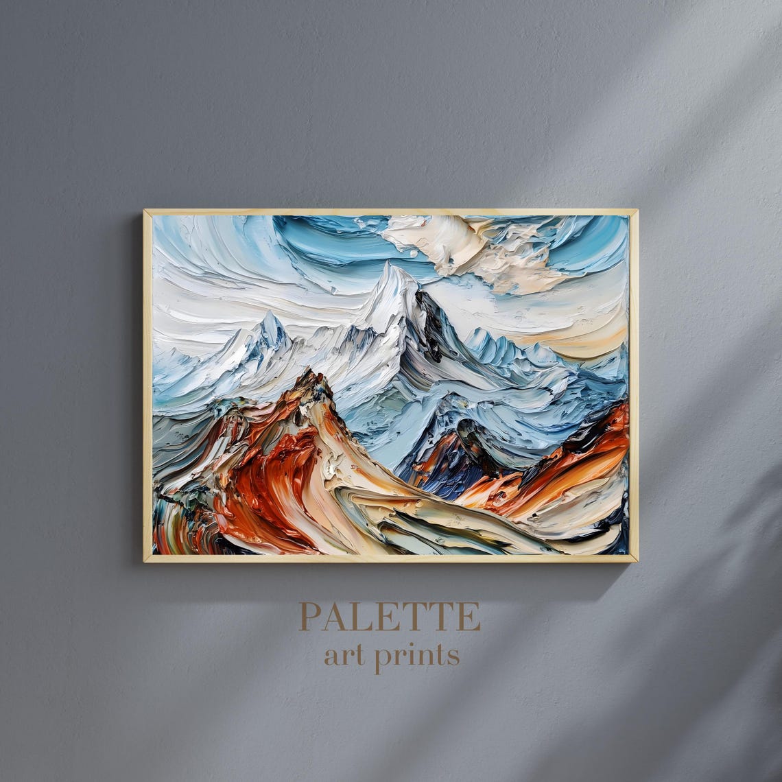 Snowy Alpine Peak Swirling Sky Textured Impasto Mountain Wall Poster - Image 2