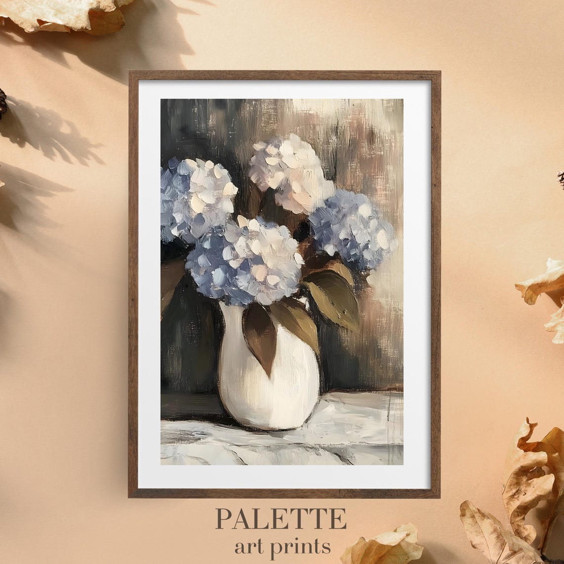Blue Hydrangea White Vase Impressionist Floral Still Life Print - Image 3
