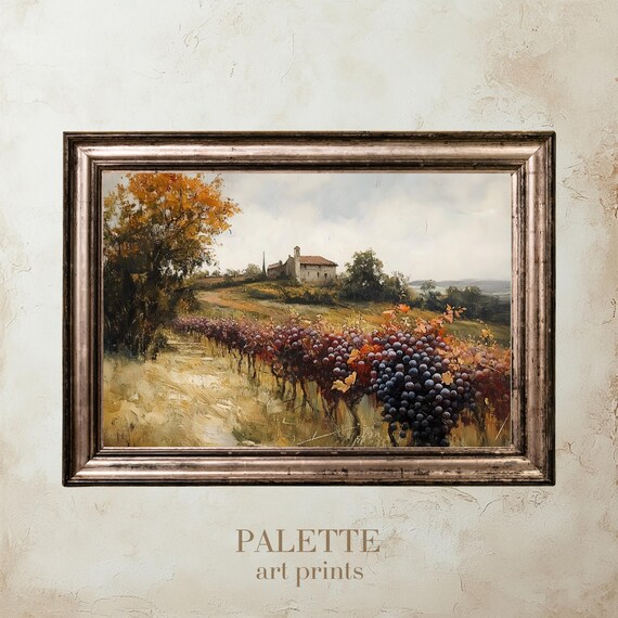 Countryside Vineyard And Cottage Painting Rolling Vineyards With Cottage And Mountains Perfect Rustic Wall Art Lnd095