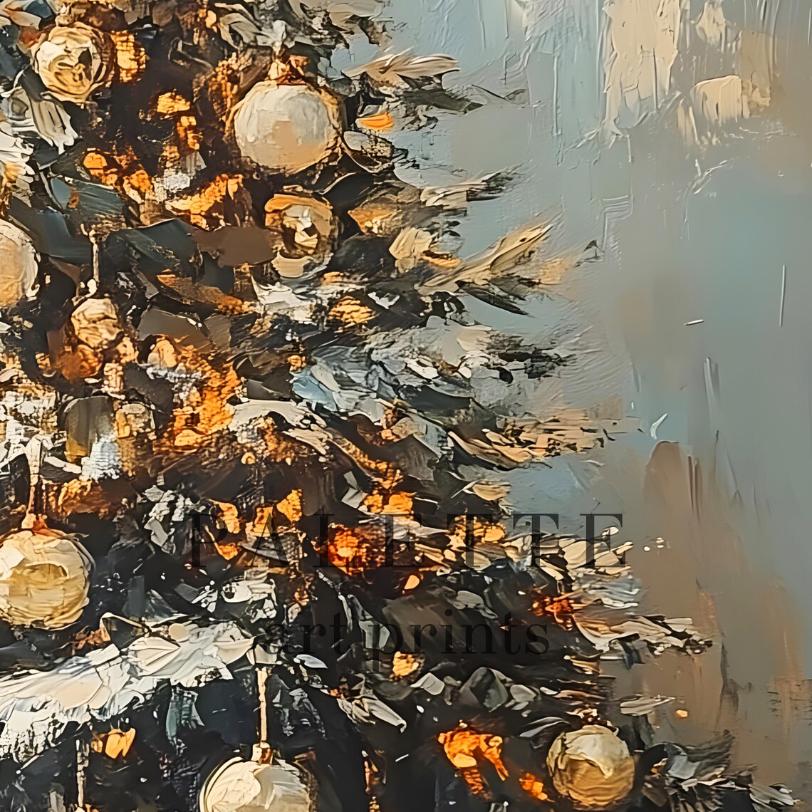 Elegant Gold White Christmas Tree Gifts Cozy Living Room Wall Art - Image 2