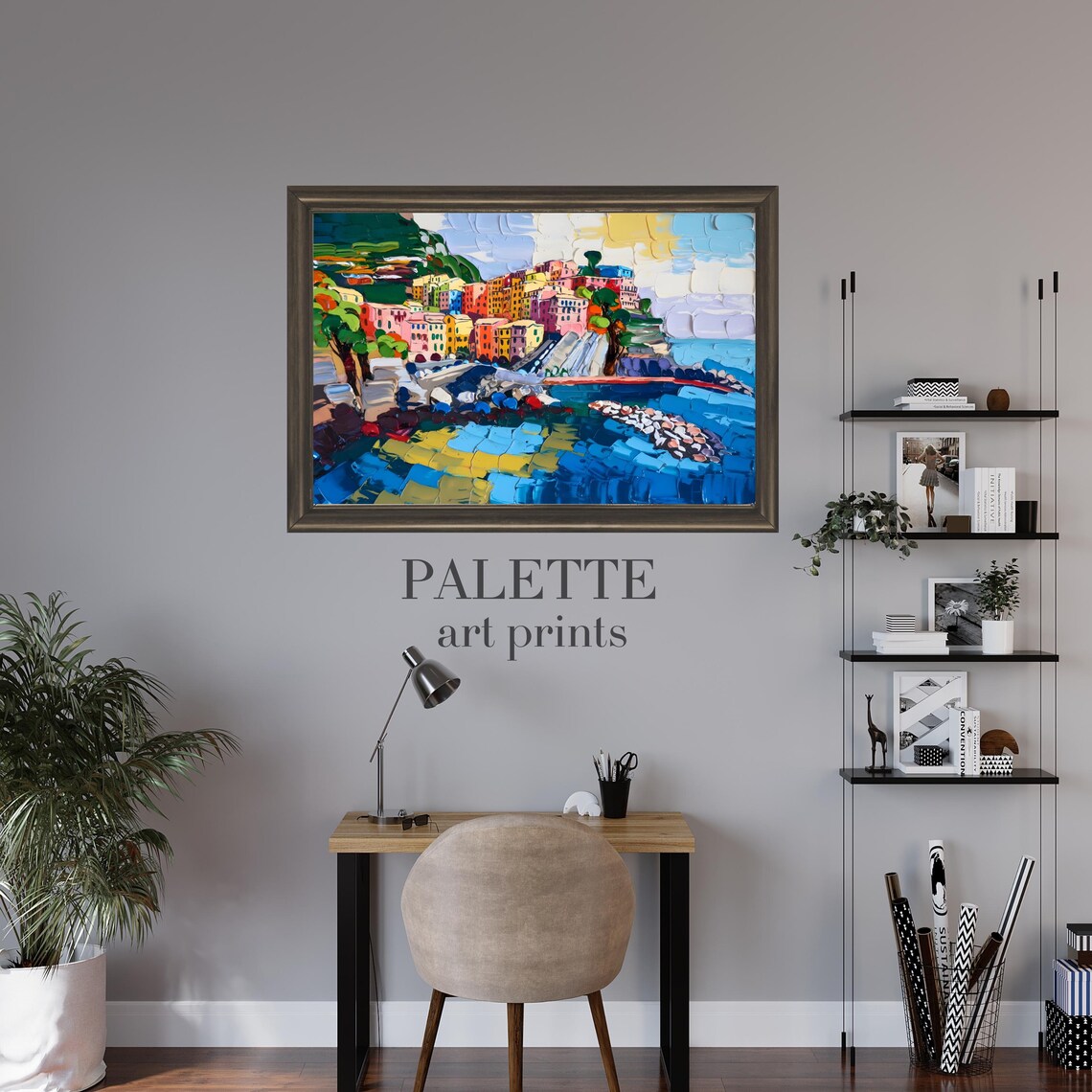 Cinque Terre Inspired Colorful Seaside Town Palette Knife Art Poster - Image 3