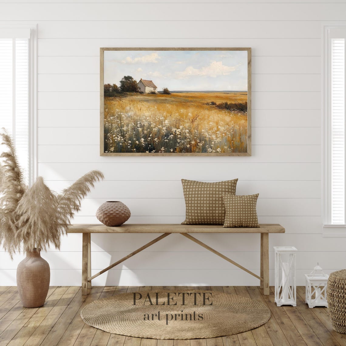 Golden Wheat Field White Cottage Farmhouse Country Art Print - Image 3