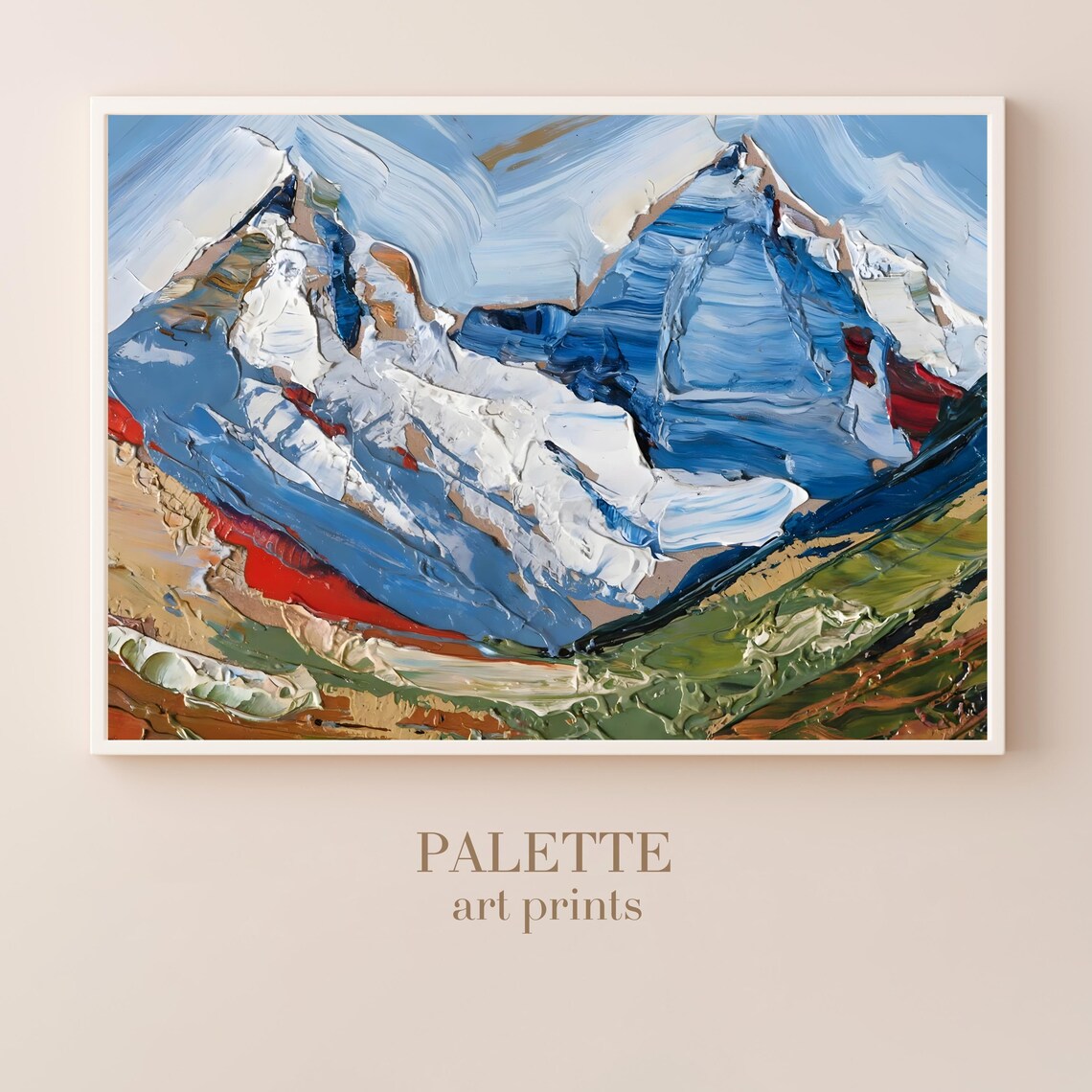 Blue Mountain Peaks Impasto Colorful Alpine Art Wall Decor Poster - Image 3