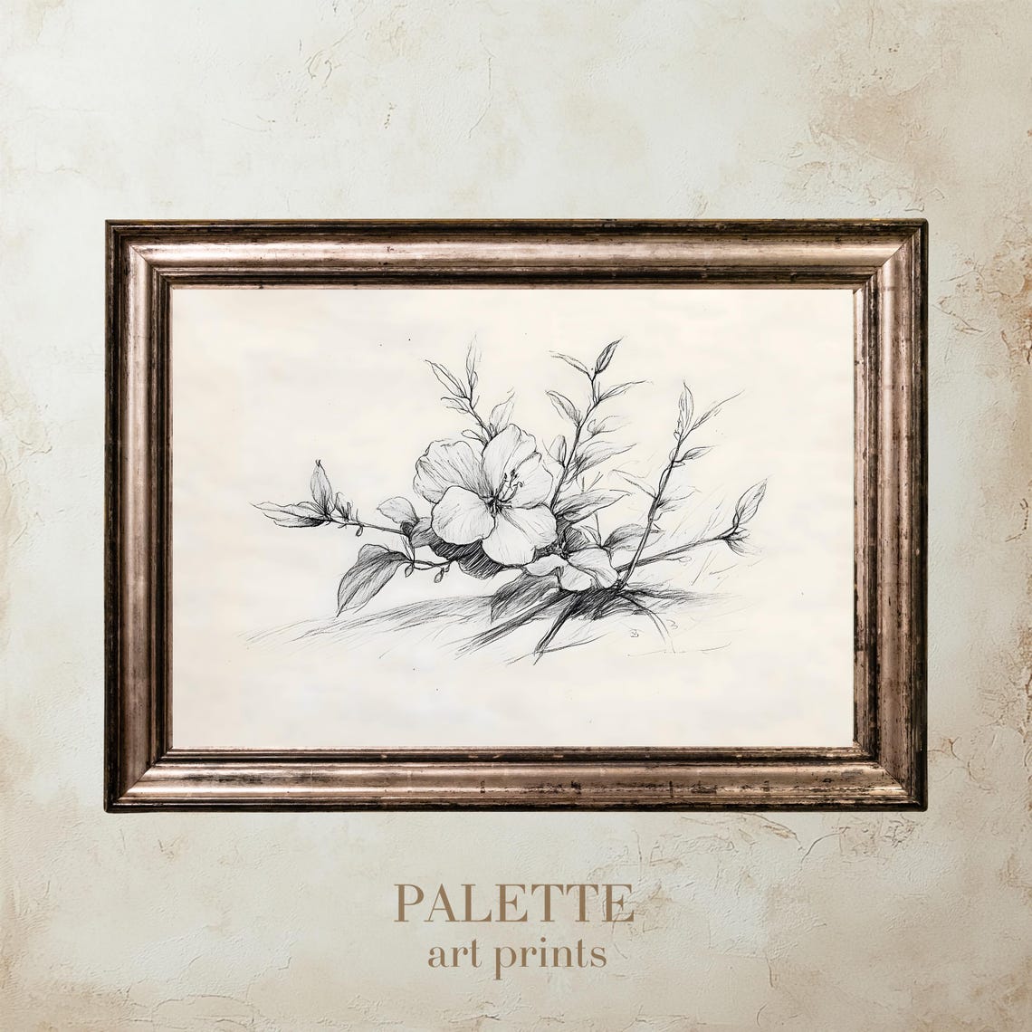 Wild Rose Flower Branch Botanical Pencil Sketch Drawing Poster