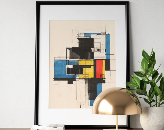 Schematic Architecture Illustration Wall Art Mid Century Modern Concept Sketch Minimalist Living Room Decor