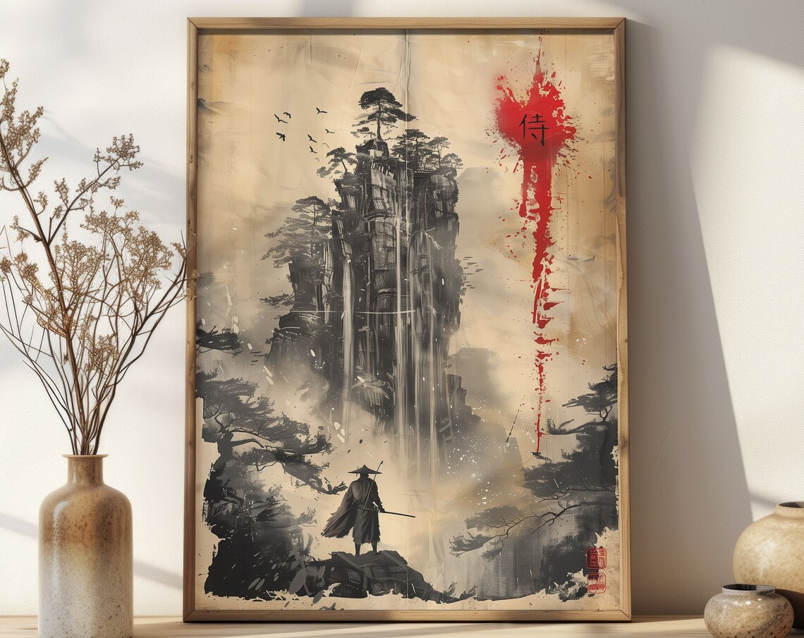 Japanese Vintage Samurai Sumi-E Art Print