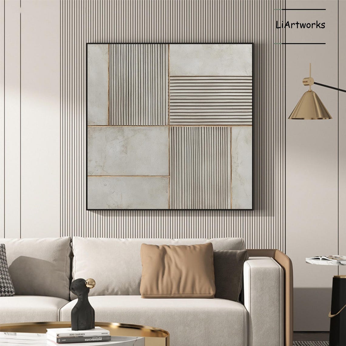 Gray Minimalist Square Geometric Line Texture Abstract Poster - Image 4