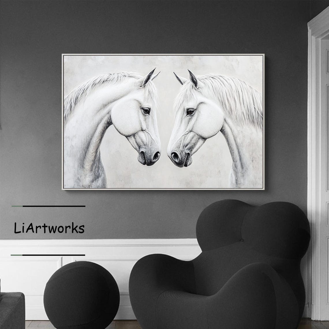 Original White Horse Oil Painting On Horse Wall Art Animal Wall Painting Horse Acrylic Painting Custom Painting Office Decor - Image 4